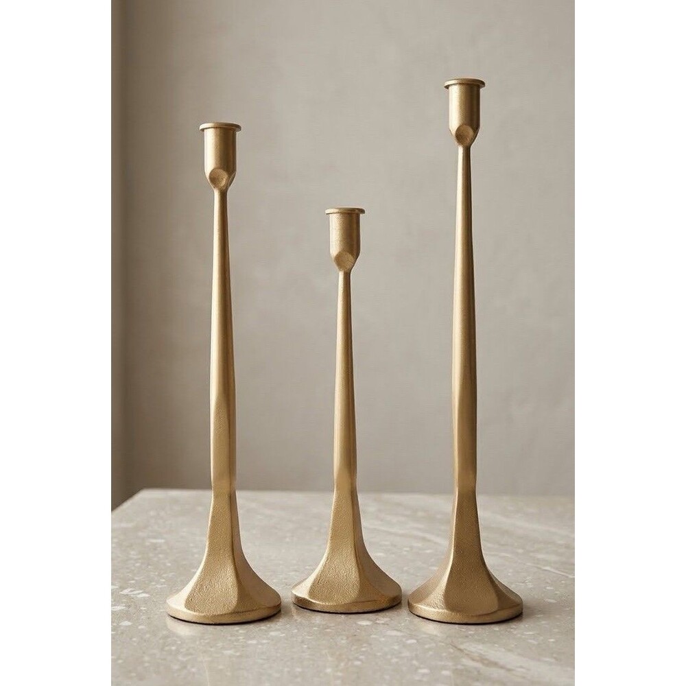Denique Iron Taper Gold Candlestick Holders Set of 3 Decorative Rustic Glamour